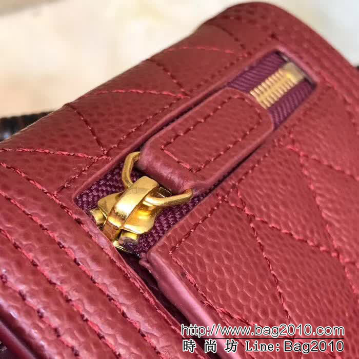 CHANEL香奈兒 新款leboy短三折錢包 荔枝牛皮綾格紋 復古金扣 80734  DJC3159
